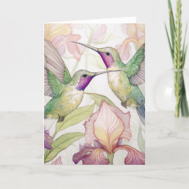 Cartão De Agradecimento Dois beija-flores com íris de pêssego