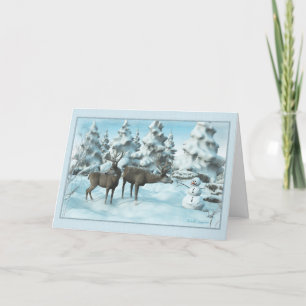 Cartão De Agradecimento Dois Deers e um Homem de Neve