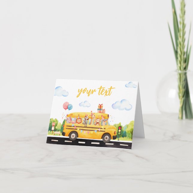Cartão De Agradecimento Dois Dois Sinal de Comida de Ônibus Escolar (Frente)
