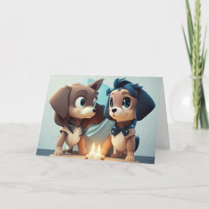 Cartão De Agradecimento Dois filhotes bonitos celebrando um aniversário Th