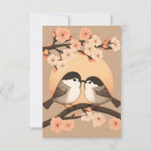 Dois Jovem Chickadee Bird Kissing Card