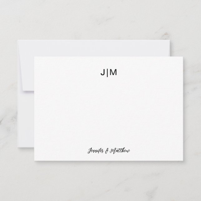 Cartão De Agradecimento Dois Monogramas iniciais Papel de carta Casal pret (Frente)