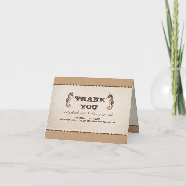 Cartão De Agradecimento dois obrigado náutico de náutica de cavalos marinh (Frente)