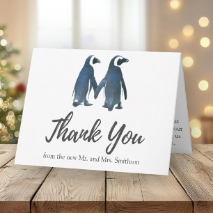 Cartão De Agradecimento Dois Pinguins Cortes Casamento Romântico Obrigad