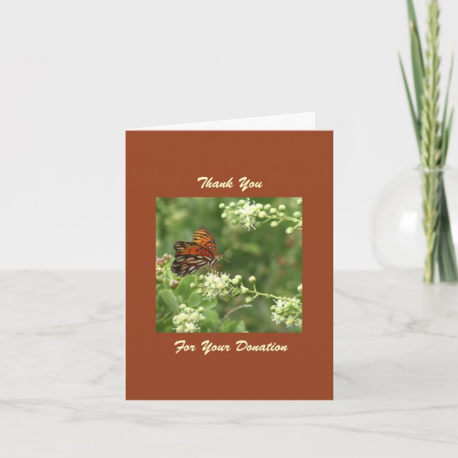 Cartão De Agradecimento Donação Memorial, Borboleta Laranja (Frente)