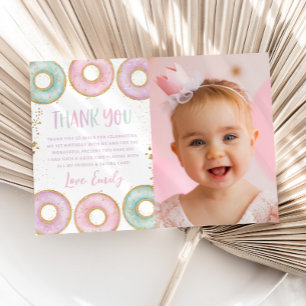 Cartão De Agradecimento Donut 1st Birthday Flat Thank You Card Aqua