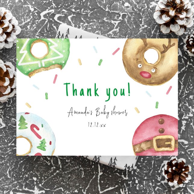 Cartão De Agradecimento Donuts de Natal Obrigada chá de bebê  (Criador carregado)