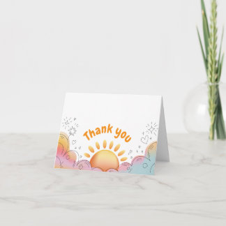 Cartão De Agradecimento Doodle de Sol e Brilhos em Aquarela Fofa