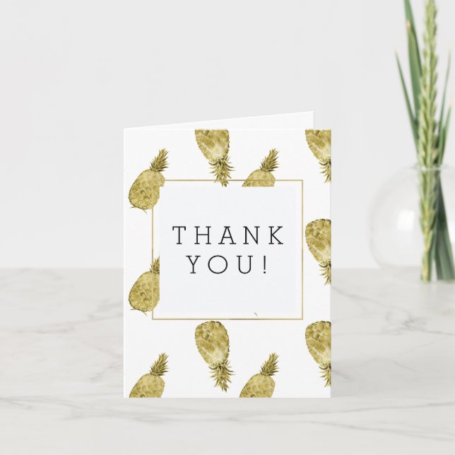 Cartão De Agradecimento Dourada Aquarela Ananases Obrigado (Frente)