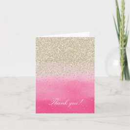 Cartão De Agradecimento Dourada Glitter Confetti Rosa, Falso, Obrigado