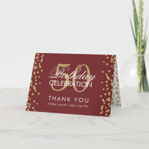 Cartão De Agradecimento Dourado 50 Aniversário Obrigado Glitter Confetti