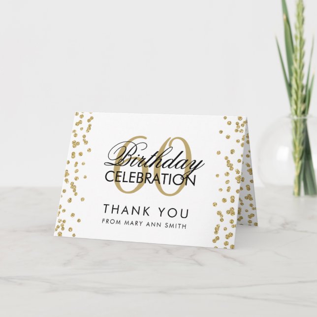 Cartão De Agradecimento Dourado 60º aniversário Obrigado Glitter Confetti (Frente)