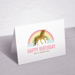 Cartão De Agradecimento Dourado aniversário do Unicorn