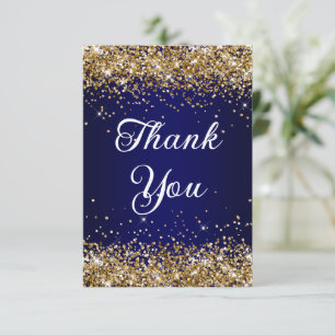 Cartão De Agradecimento Dourado Brilho Azul Naval Ombre 40º Aniversário