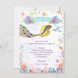 Cartão De Agradecimento Dourado brilho | Sereia Sob O Aniversário Do Mar