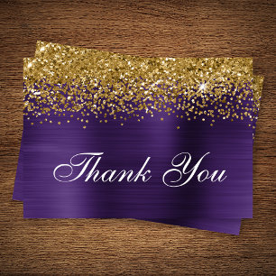 Cartão De Agradecimento Dourado Brilho Violeta Roxo Ombre Foil