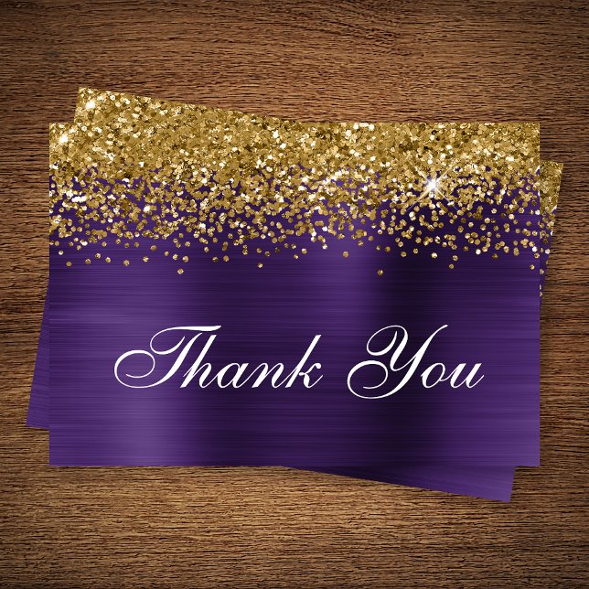 Cartão De Agradecimento Dourado Brilho Violeta Roxo Ombre Foil (Criador carregado)