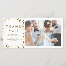 Cartão De Agradecimento Dourado Casamento Branco Elegante Confetti Obrigad