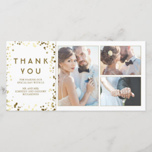 Cartão De Agradecimento Dourado Casamento Branco Elegante Confetti Obrigad
