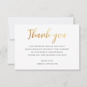 Cartão De Agradecimento Dourado casamento de tipografia simples. Caligrafi