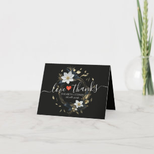 Cartão De Agradecimento Dourado Casamento Floral Branco Negro, Obrigado