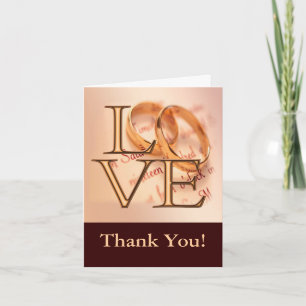 Cartão De Agradecimento Dourado/castanho AMOR, Bandas De Casamento Obrigad