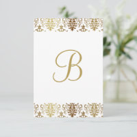 Dourado Damask White Monograma Elegante Chic Obrig