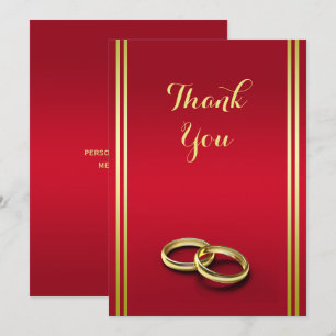 Cartão De Agradecimento Dourado e vermelho legante, Casamento de Anéis de