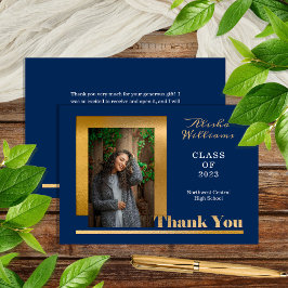 Cartão De Agradecimento Dourado Elegante Classy Formando 1 Foto - Dk Azul