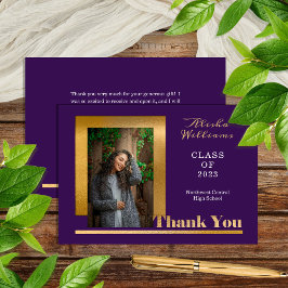 Cartão De Agradecimento Dourado Elegante Classy Formando 1 Foto Roxo
