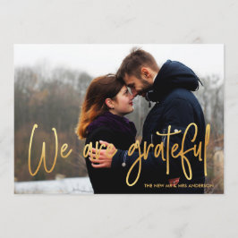 Cartão De Agradecimento Dourado| Estamos gratos 2 Foto de Casamento Obriga
