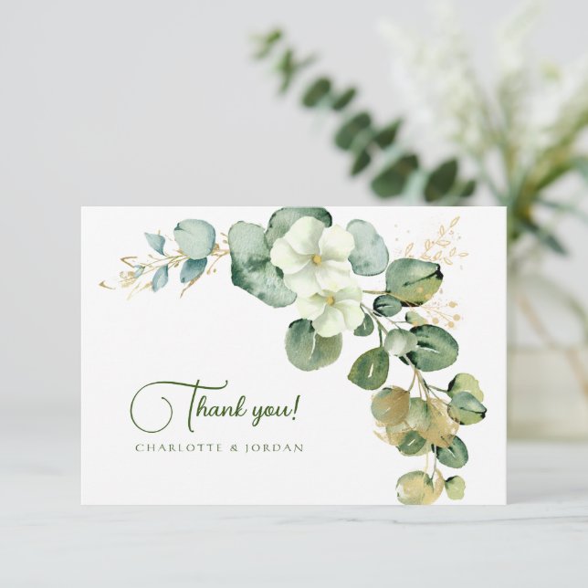 Cartão De Agradecimento Dourado Eucalyptus Wreath Green Sea Glass (Em pé/Frente)
