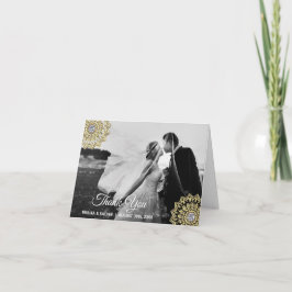 Cartão De Agradecimento Dourado OBRIGADO AO casamento da FOTO de Mandala I