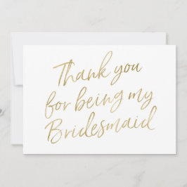 Cartão De Agradecimento Dourado "Obrigado por ser minha dama de honra"