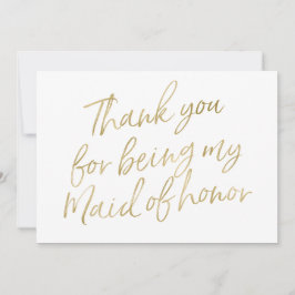 Cartão De Agradecimento Dourado "Obrigado por ser minha madrinha de casame