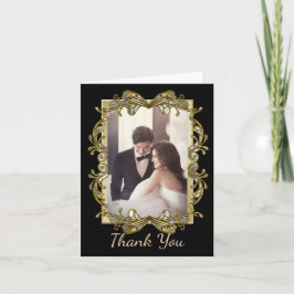 Cartão De Agradecimento Dourado Ornamentado Foto Casamento Obrigado
