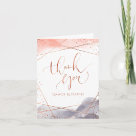 Cartão De Agradecimento Dourado Rosa Aurora Aquarela Caligrafia Geométrica