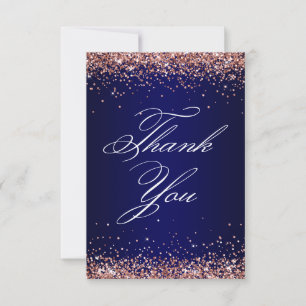 Cartão De Agradecimento Dourado Rosa Brilho Azul Marinho Ombre Elegante 40