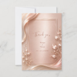 Cartão De Agradecimento Dourado Rosa Floral Luxe Casamento Brilho Metálico