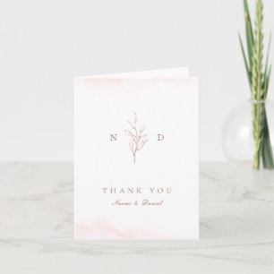 Cartão De Agradecimento Dourado rosa simples folhas botânicas monograma ca