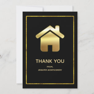 Cartão De Agradecimento Dourado símbolo da Casa Real Estate Design Obriga