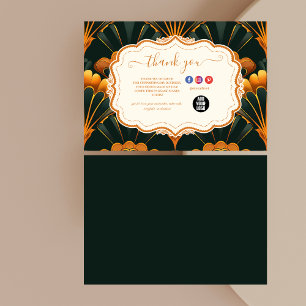 Cartão De Agradecimento Dourado Verde Elegante Art Deco Professional