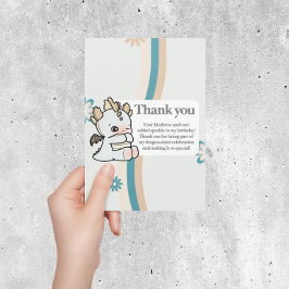 Cartão De Agradecimento Dragão-Bebê-Cinza Azul-Cuado-Azul