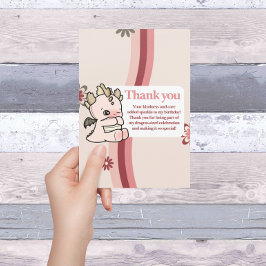 Cartão De Agradecimento Dragão-Bebê Cor-de-Rosa Cor-de-Rosa Retro