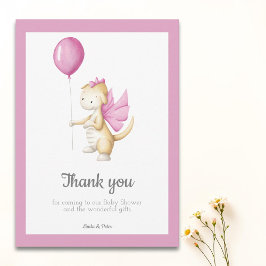 Cartão De Agradecimento Dragão-Bebê Rosa com Chá de fraldas-Rapariga-Balão