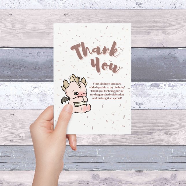 Cartão De Agradecimento Dragão-Bebê Rosa-Rosa-Rosa-Pastel (Criador carregado)