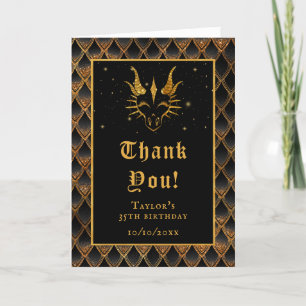 Cartão De Agradecimento Dragão Negro Escala Dourada Faux Glitter Aniversár