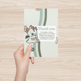 Cartão De Agradecimento Dragão para Bebê Castanho Verde e Verde Retro