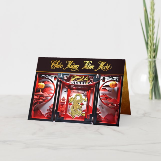 Cartão De Agradecimento Dragão Vietnamita Ano Novo 2024 Origami GC (Frente)