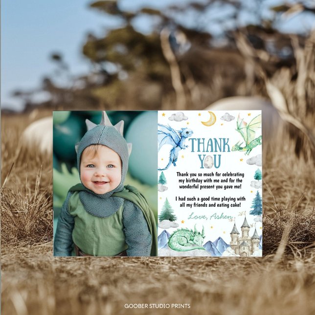 Cartão De Agradecimento Dragon Cute Boy Birthday Watercolor (Criador carregado)